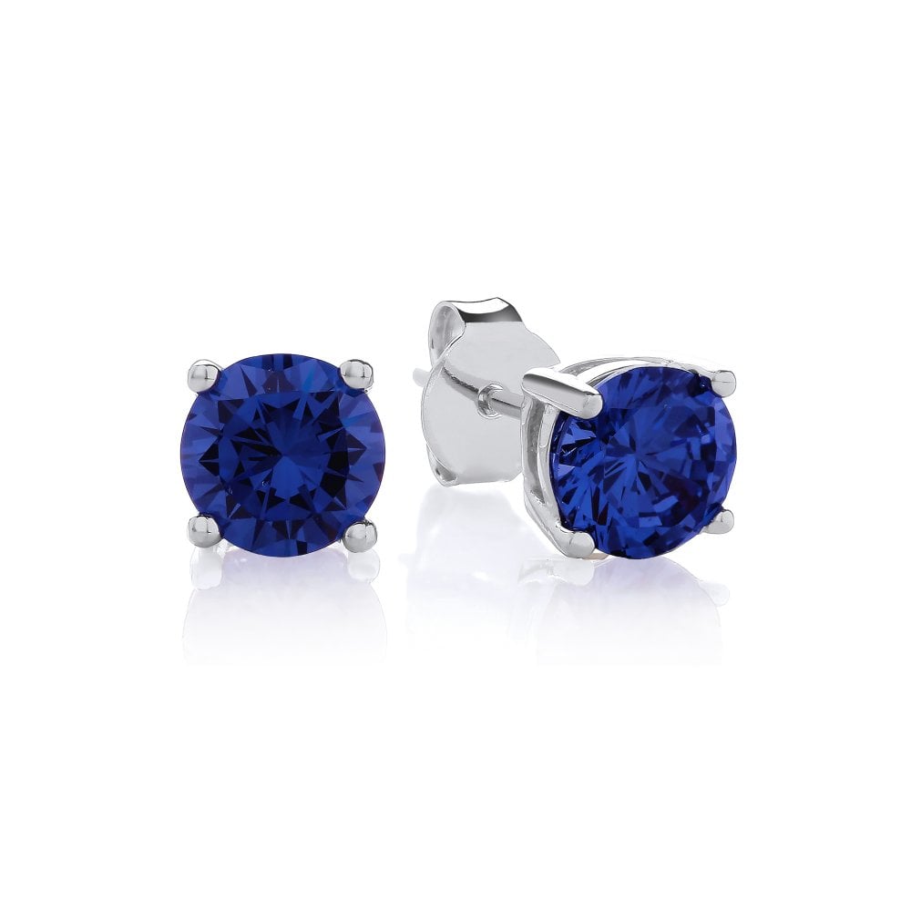 Sterling Silver Created Blue Sapphire 6mm Stud Earrings September Birthstone