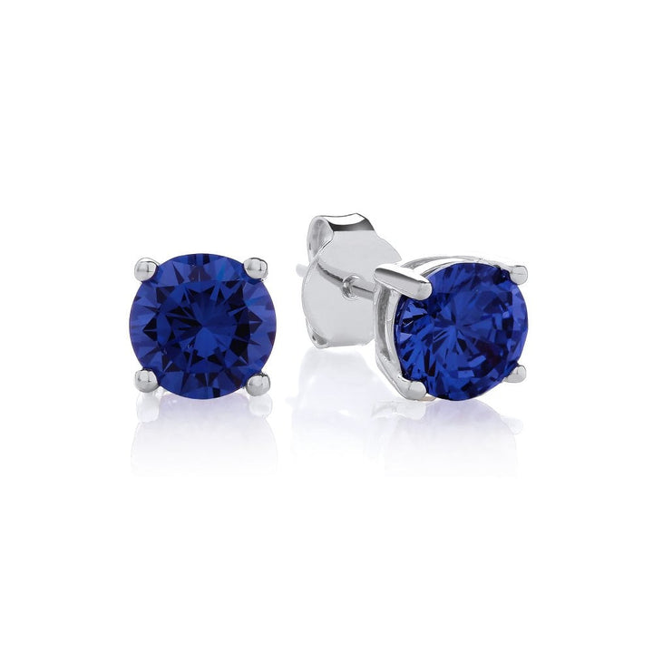 Sterling Silver Created Blue Sapphire 6mm Stud Earrings September Birthstone