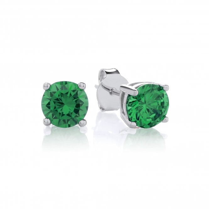 Sterling Silver Created Green Emerald 6mm Stud Earrings May Birthstone