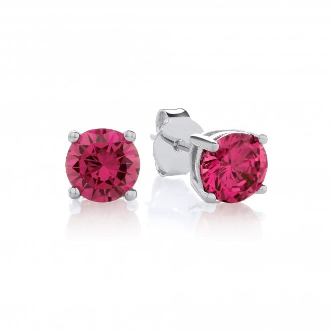 Sterling Silver Created Ruby 6mm Stud Earrings July Birthstone