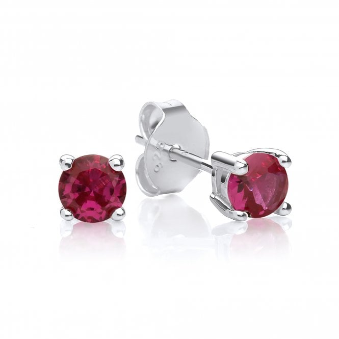 Sterling Silver Created Ruby Stud Earrings July Birthstone