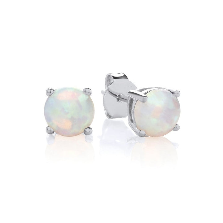 Sterling Silver Created White Opal 6mm Stud Earrings October Birthstone