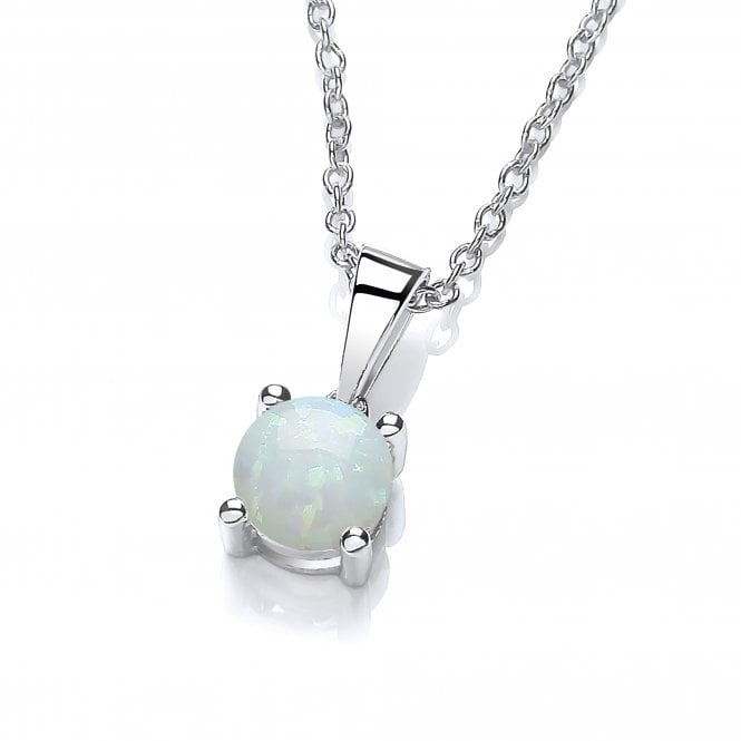 Sterling Silver Created White Opal Necklace October Birthstone