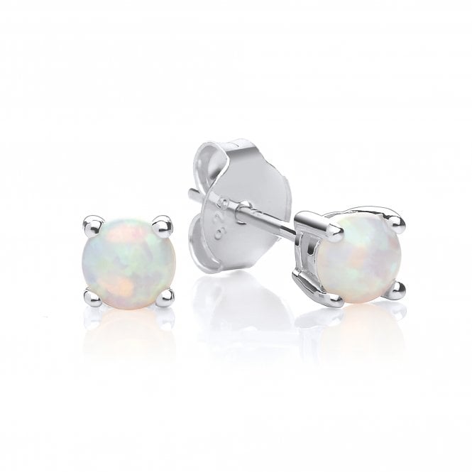 Sterling Silver Created White Opal Stud Earrings October Birthstone