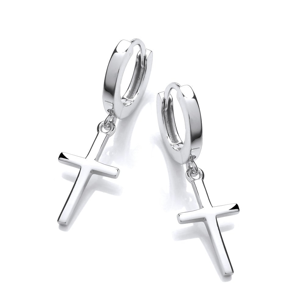 Sterling Silver Cross Hoop Earrings