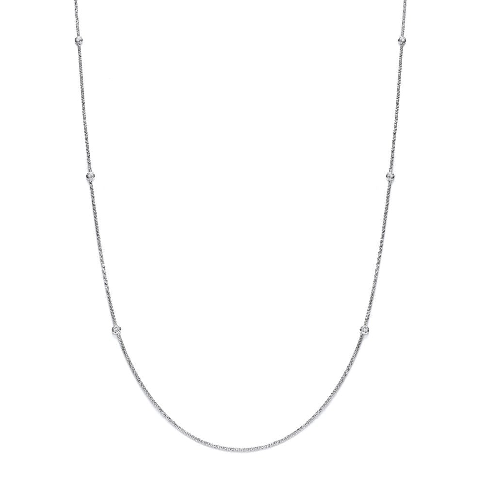 Sterling Silver Cubic Zirconia Long Station Necklace
