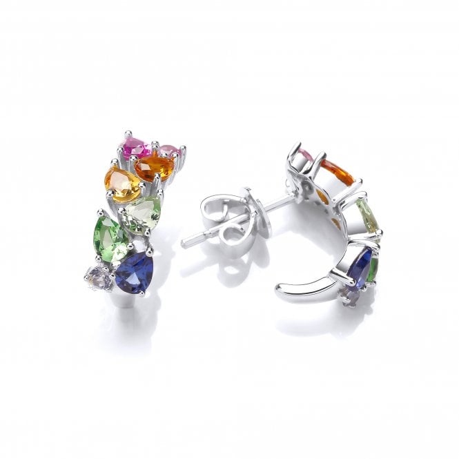 Sterling Silver Curved Rainbow Studs Earrings