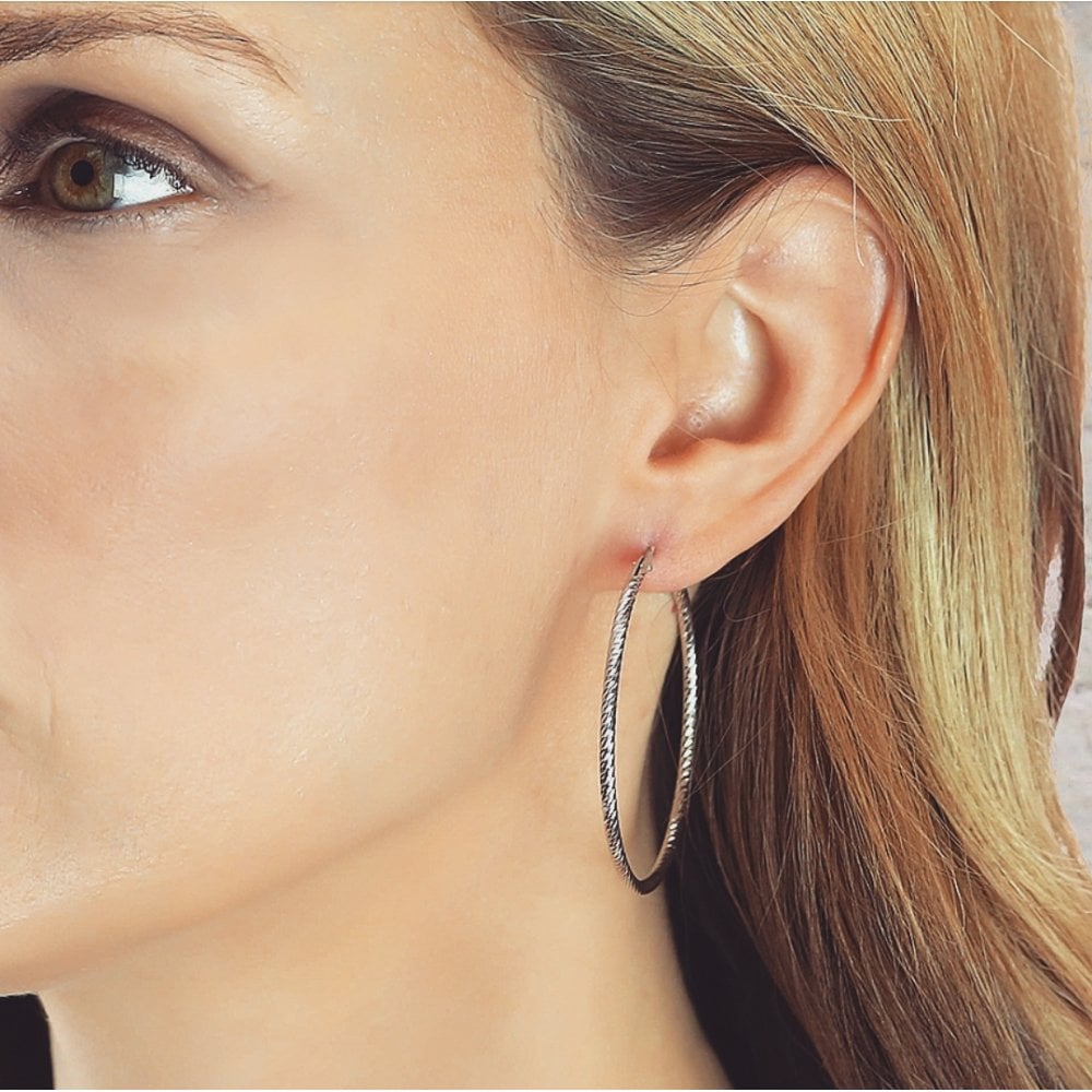 Sterling Silver Diamond Cut 45mm Hoop Earrings