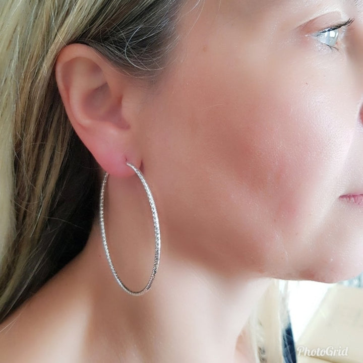 Sterling Silver Diamond Cut 55mm Hoop Earrings