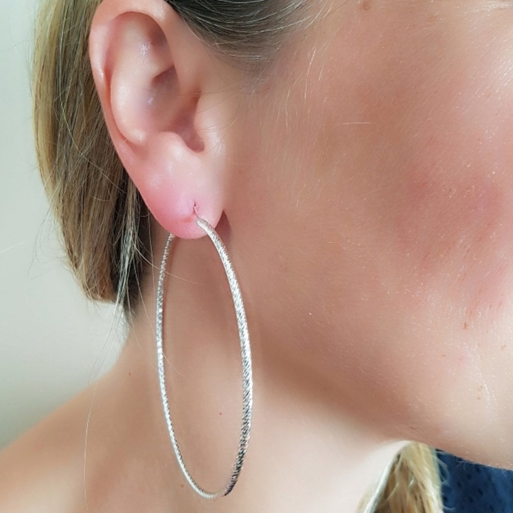 Sterling Silver Diamond Cut 65mm Hoop Earrings