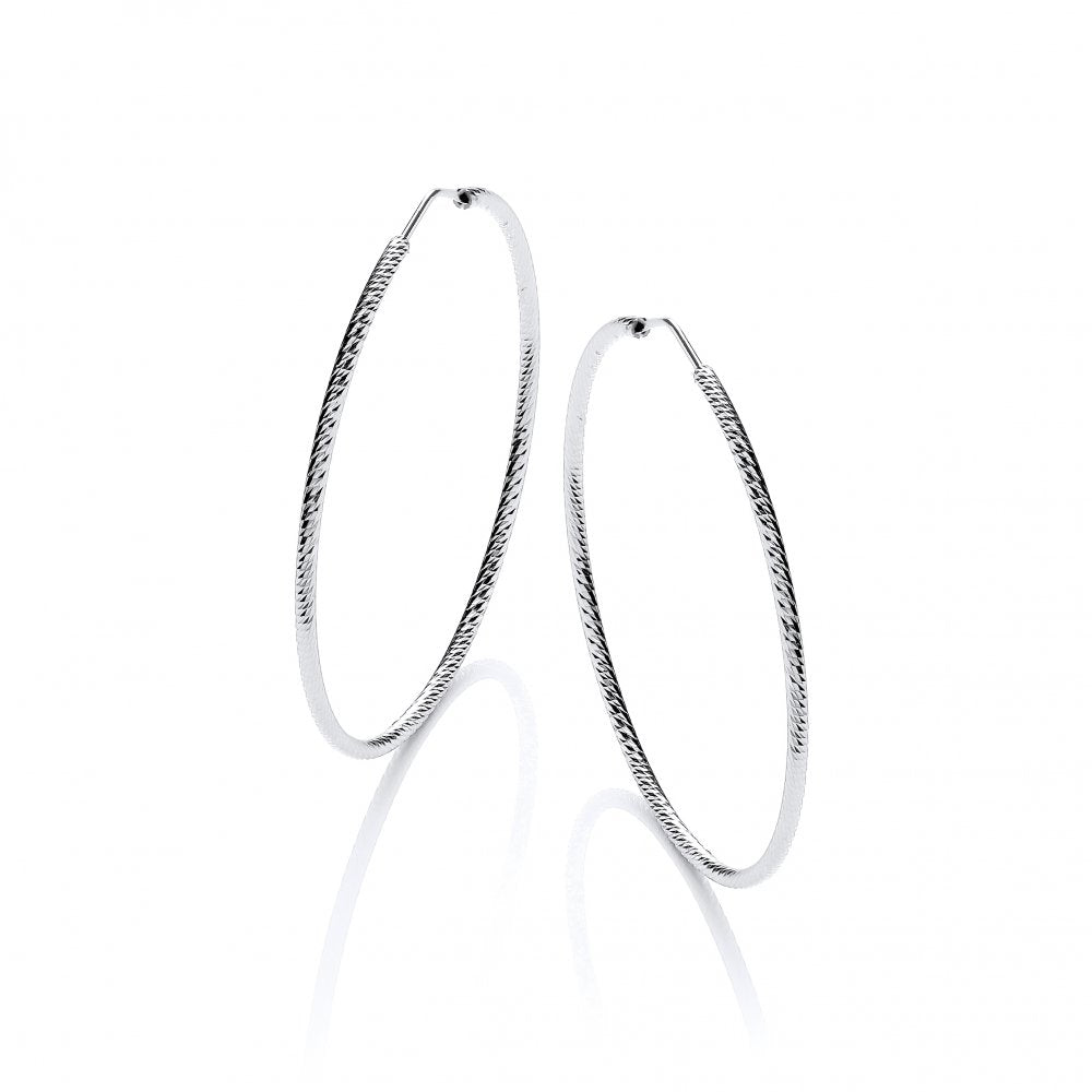 Sterling Silver Diamond Cut 65mm Hoop Earrings
