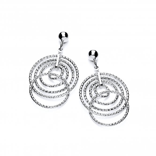 Sterling Silver Diamond Cut Circles Drop Earrings