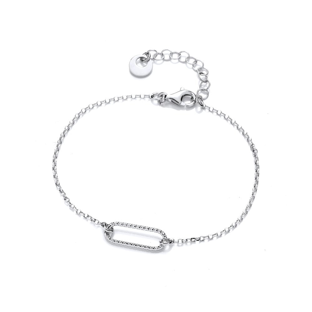 Sterling Silver Diamond Cut Elongated Oval Bracelet
