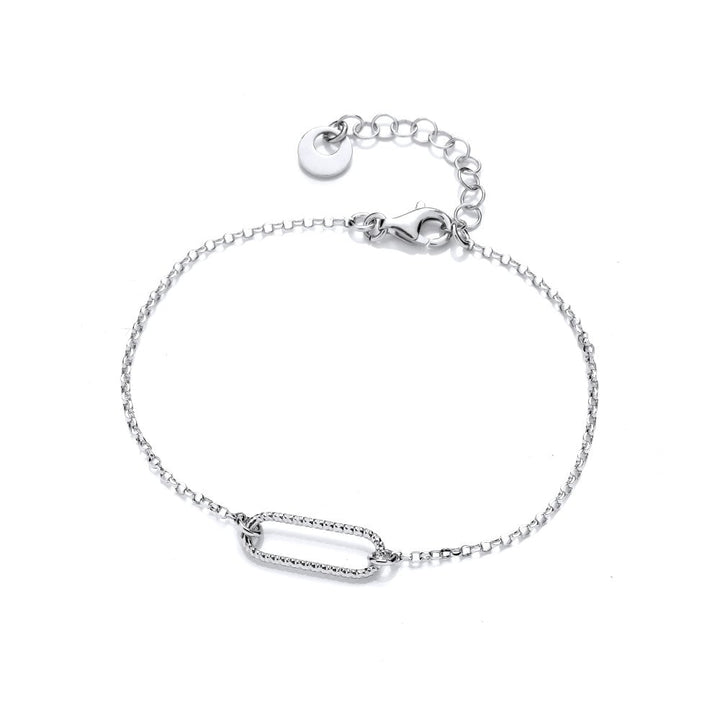 Sterling Silver Diamond Cut Elongated Oval Bracelet