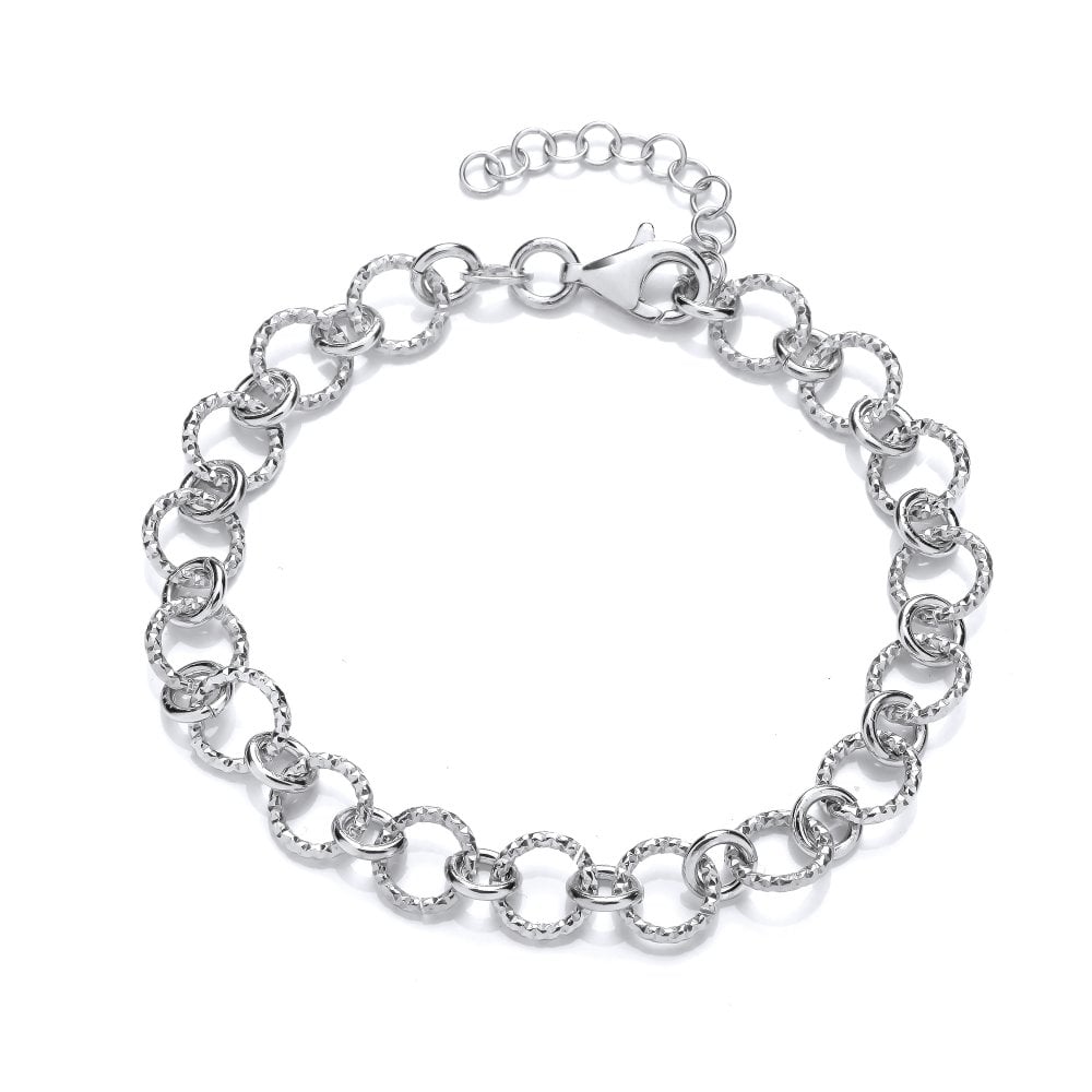 Sterling Silver Diamond Cut Link Bracelet