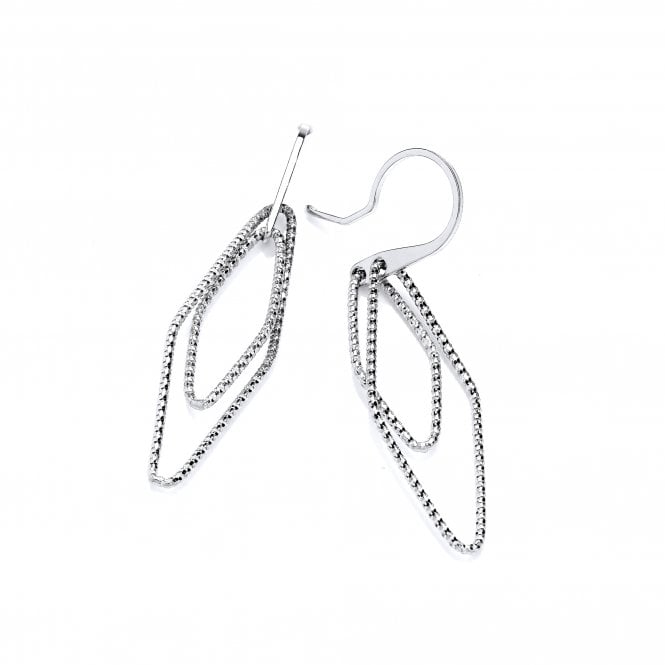 Sterling Silver Diamond Cut Lozenges Drop Earrings