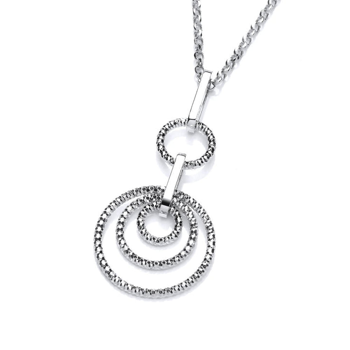 Sterling Silver Diamond Cut Rings Double Drop Necklace