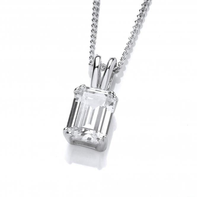 Sterling Silver Emerald Cut Pendant & Chain