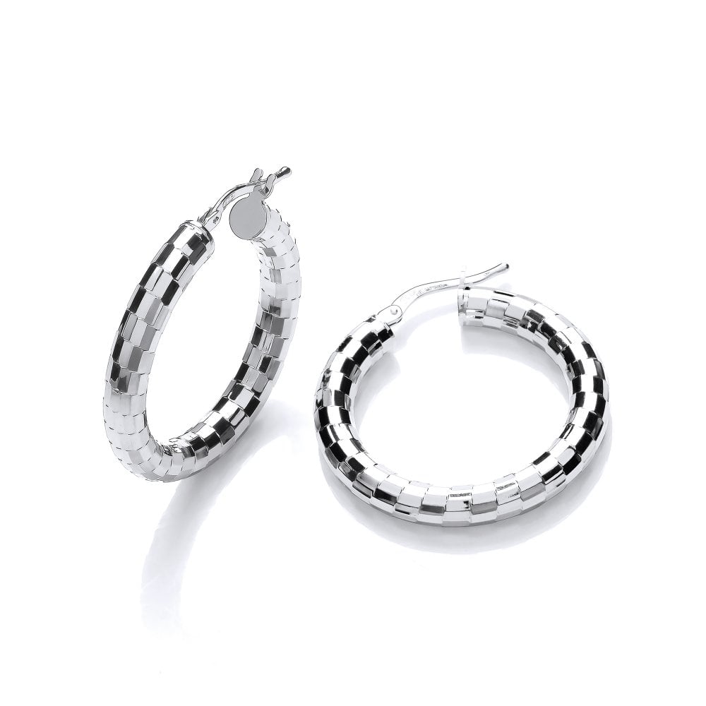 Sterling Silver Faceted Hoop Earrings