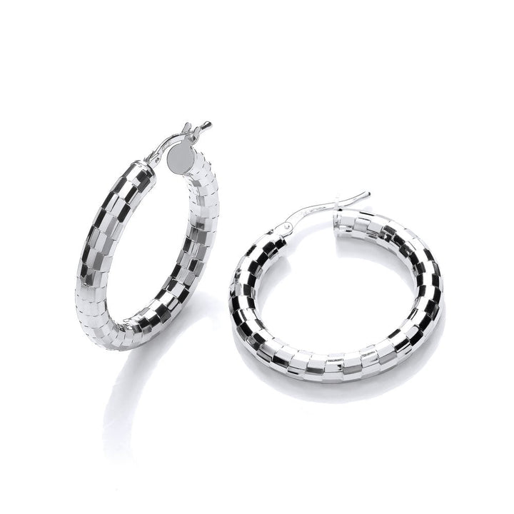 Sterling Silver Faceted Hoop Earrings