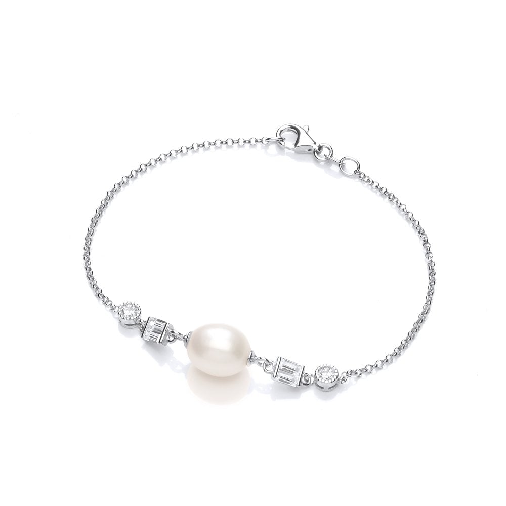 Sterling Silver Freshwater Pearl Art Deco Style Bracelet