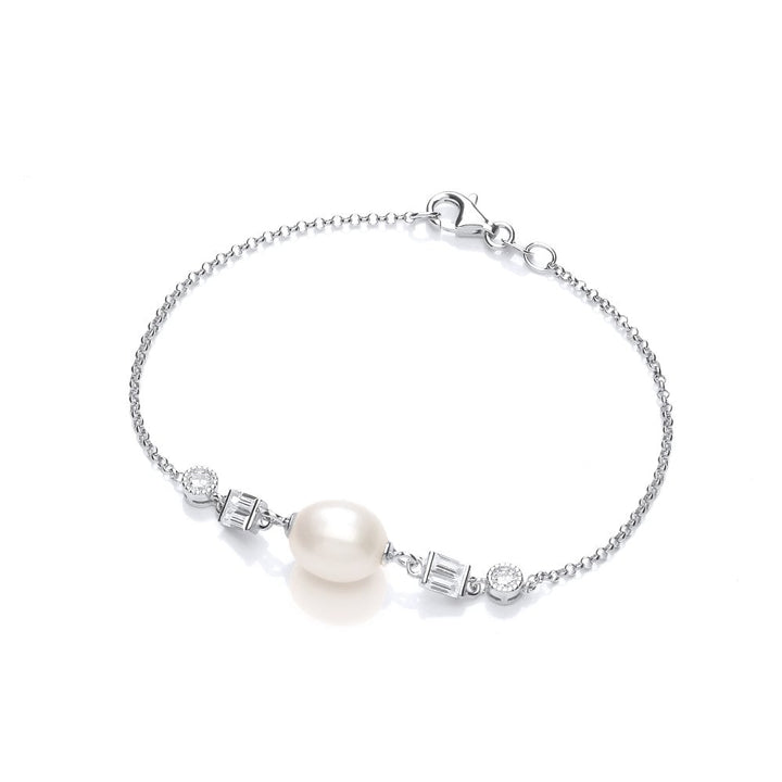 Sterling Silver Freshwater Pearl Art Deco Style Bracelet