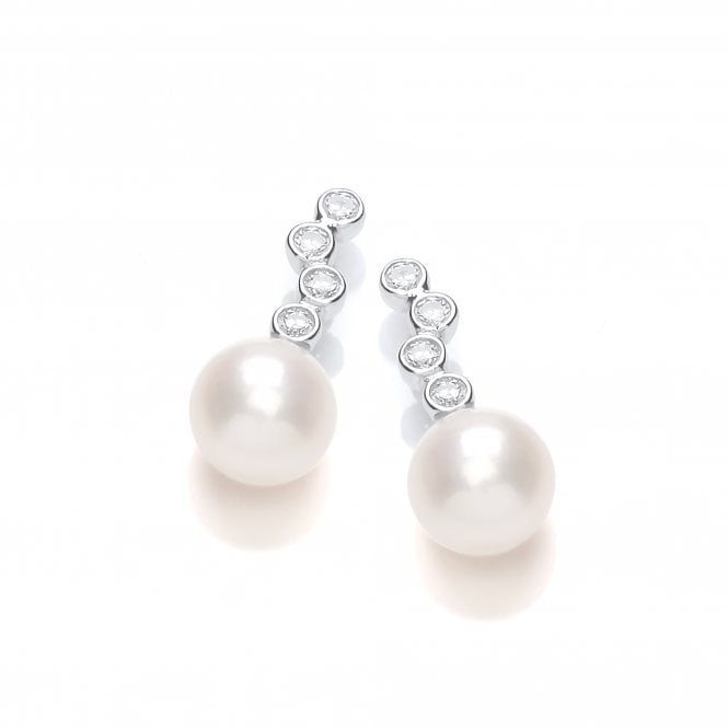 Sterling Silver Freshwater Pearl CZ Mini Cascade Earrings
