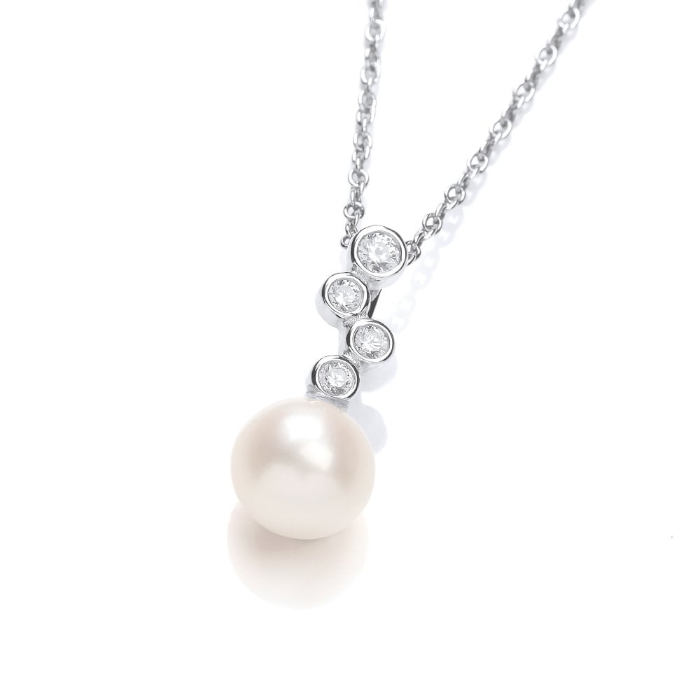Sterling Silver Freshwater Pearl CZ Mini Cascade Pendant & Chain