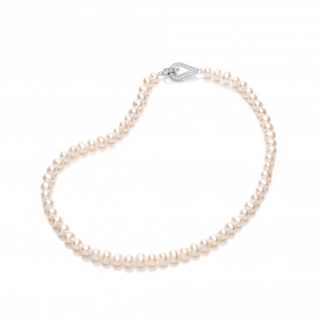 Sterling Silver Freshwater Pearl Fancy Link Necklace