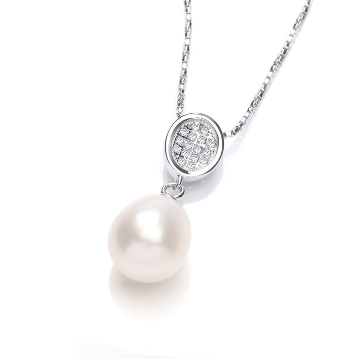 Sterling Silver Freshwater Pearl Pave CZ Necklace