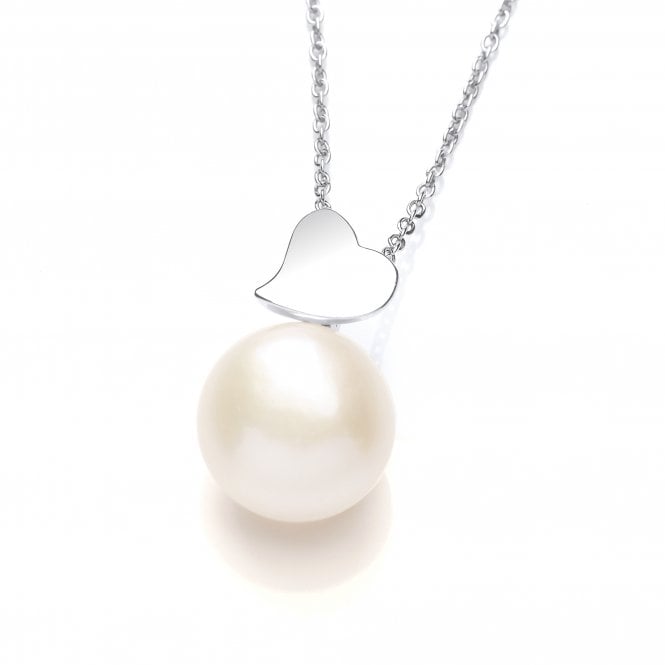Sterling Silver Freshwater Pearl Polished Heart Pendant & Chain