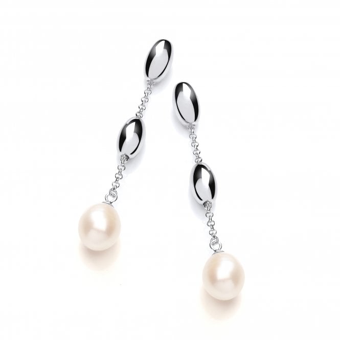 Sterling Silver Freshwater Pearl Rice Beads Drop Earrings
