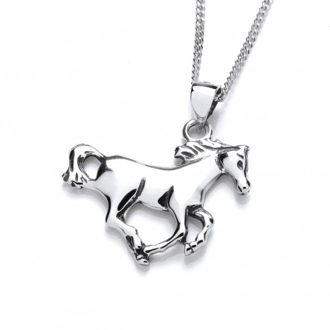 Sterling Silver Galloping Horse Pendant & Chain