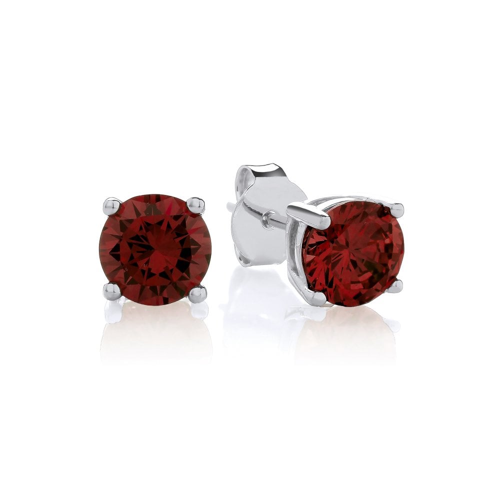 Sterling Silver Garnet 6mm Stud Earrings January Birthstone