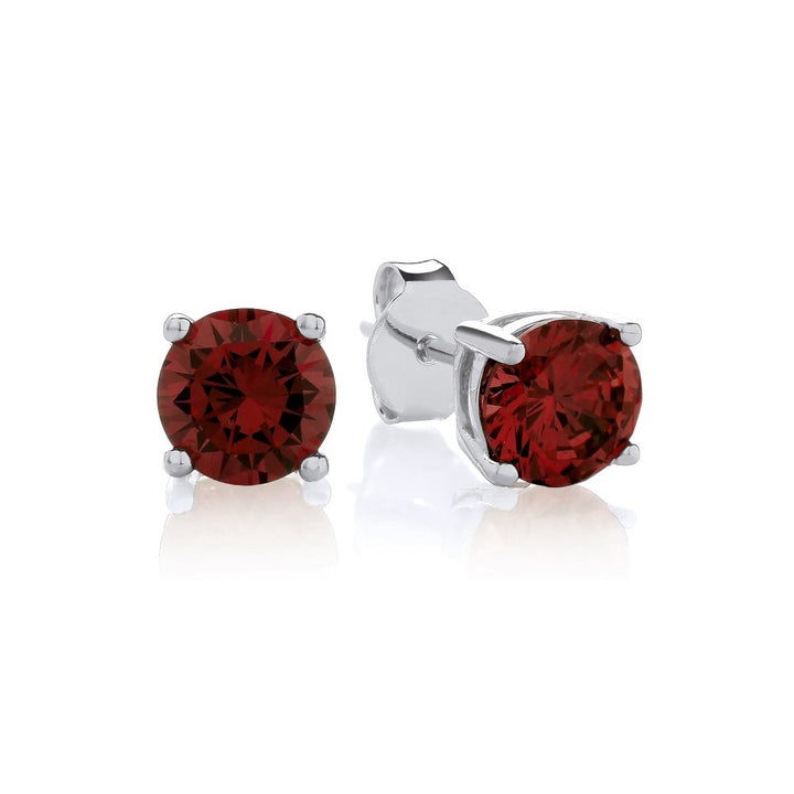 Sterling Silver Garnet 6mm Stud Earrings January Birthstone