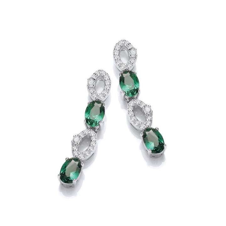 Sterling Silver Green Oval Link Drop Earrings