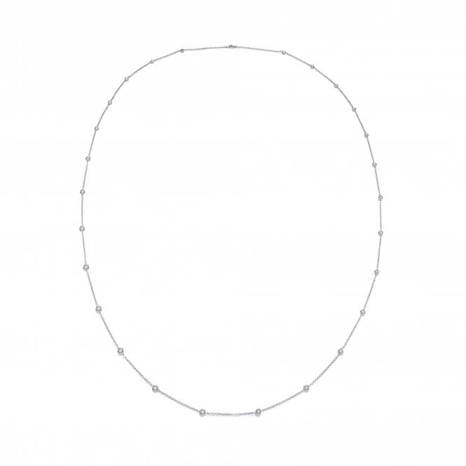 Sterling Silver Interspersed Cubic Zirconia Long Chain Station Necklace