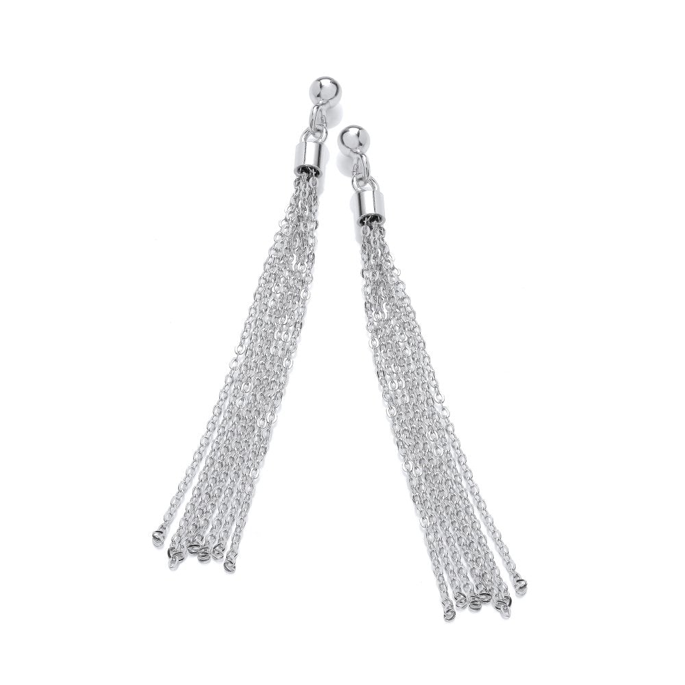 Sterling Silver Long Tassel Chain Drop Earrings