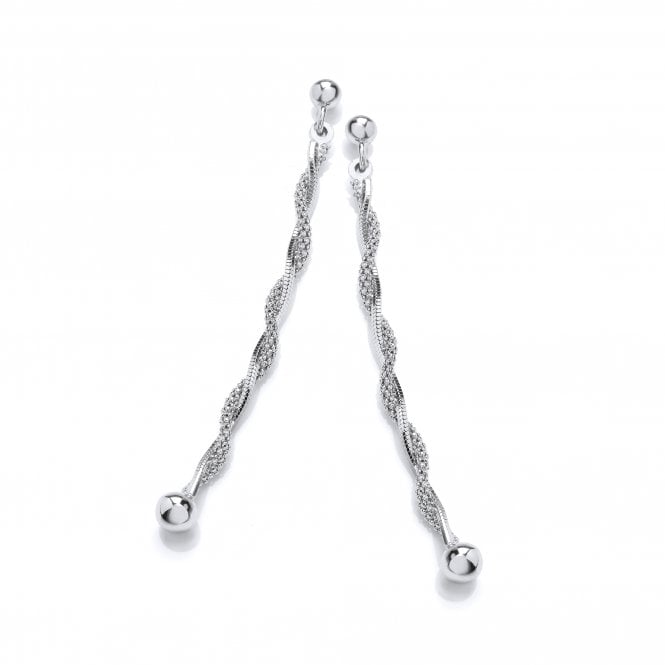 Sterling Silver Long Twisted Chain Drop Earrings