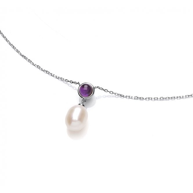 Sterling Silver Pearl & Amethyst Drop Necklace.