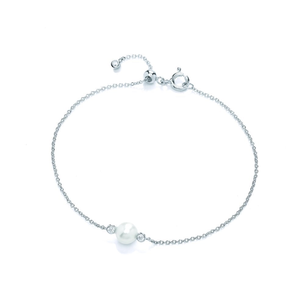 Sterling Silver Pearl & CZ Adjustable Bracelet