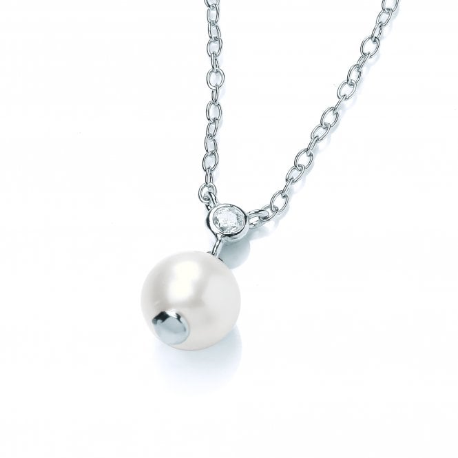 Sterling Silver Pearl & CZ Drop Necklace