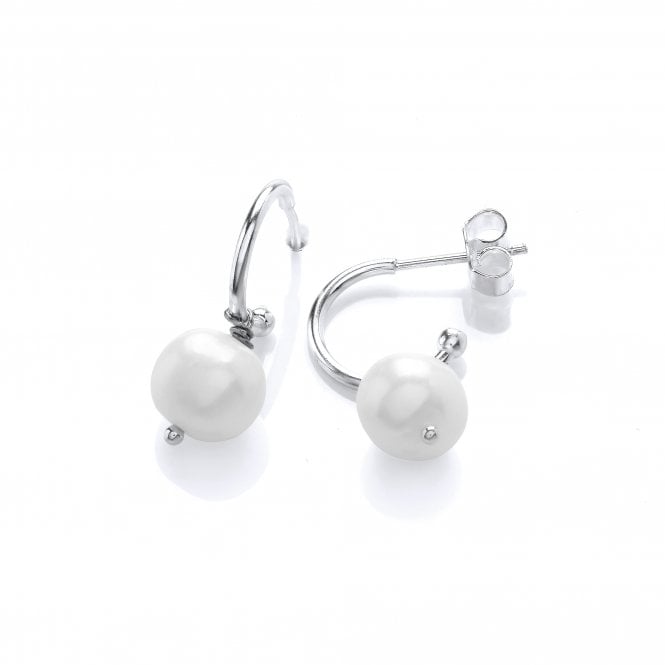 Sterling Silver Pearl Drop Half Hoop Earrings
