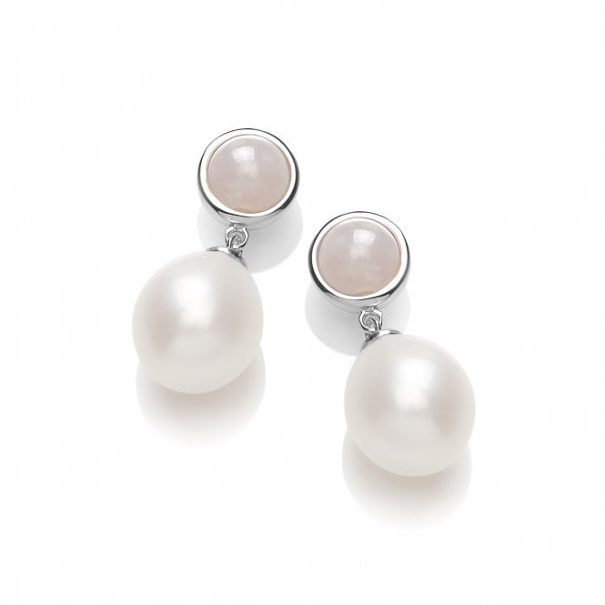 Sterling Silver Pearl & Rose Quartz Drop Earrings