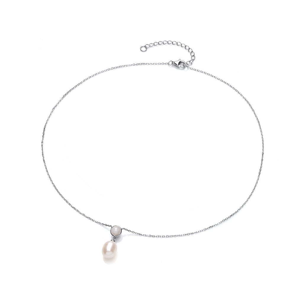 Sterling Silver Pearl & Rose Quartz Drop Necklace