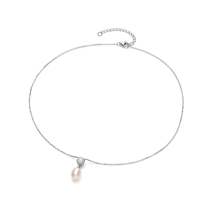 Sterling Silver Pearl & Rose Quartz Drop Necklace