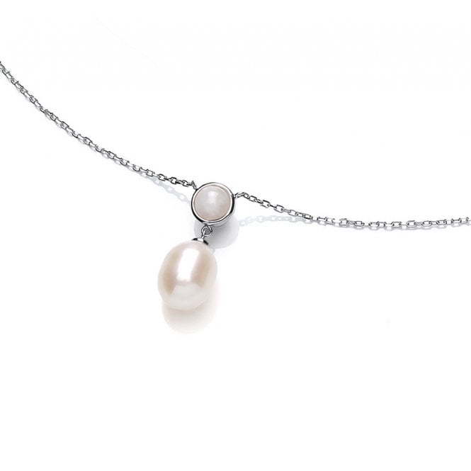Sterling Silver Pearl & Rose Quartz Drop Necklace
