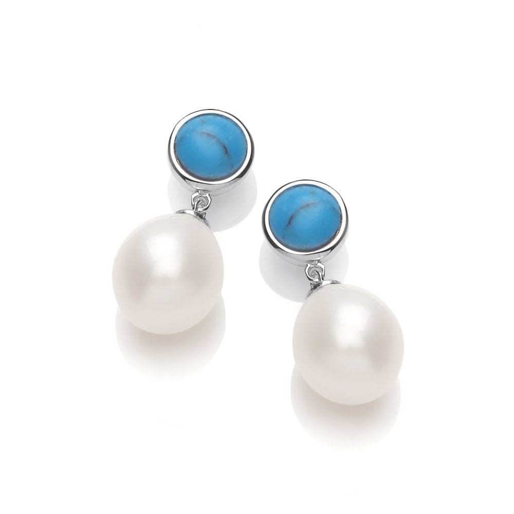 Sterling Silver Pearl & Turquoise Drop Earrings