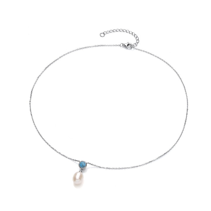 Sterling Silver Pearl & Turquoise Drop Necklace