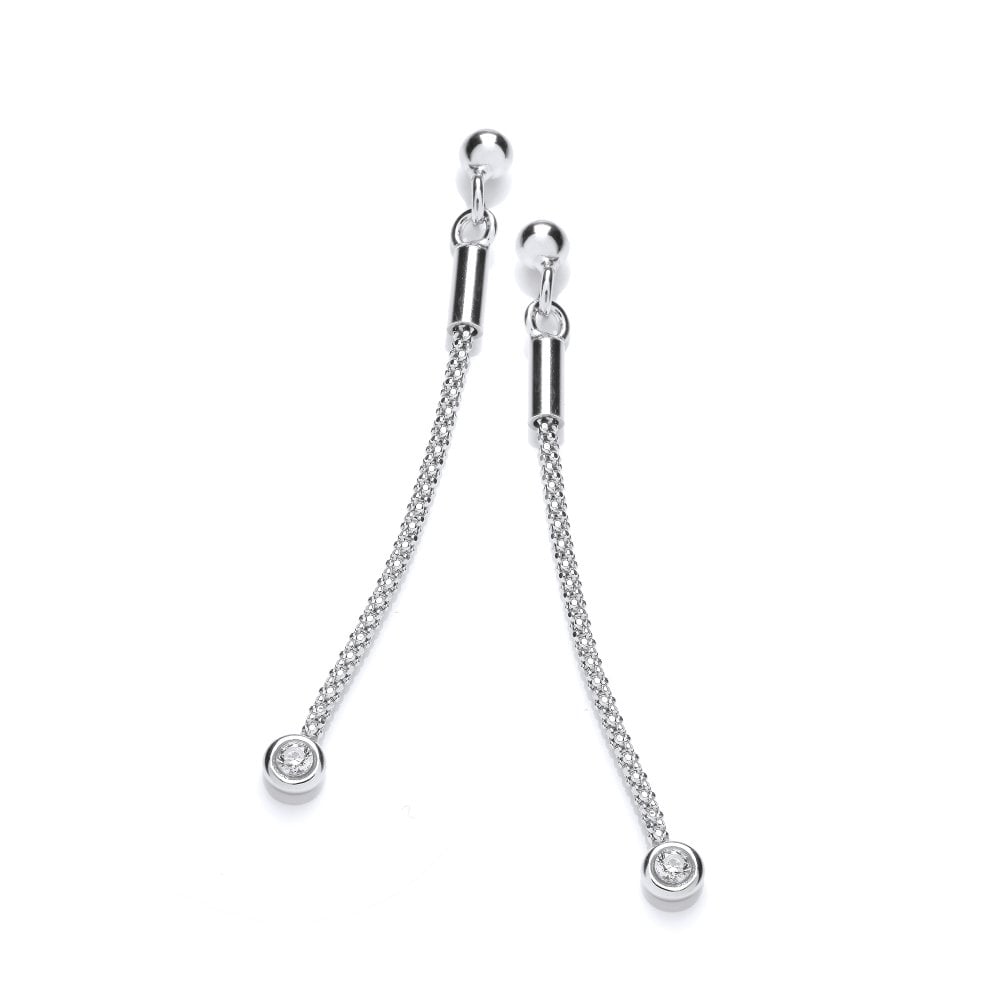 Sterling Silver Popcorn Style Long Drop Earrings